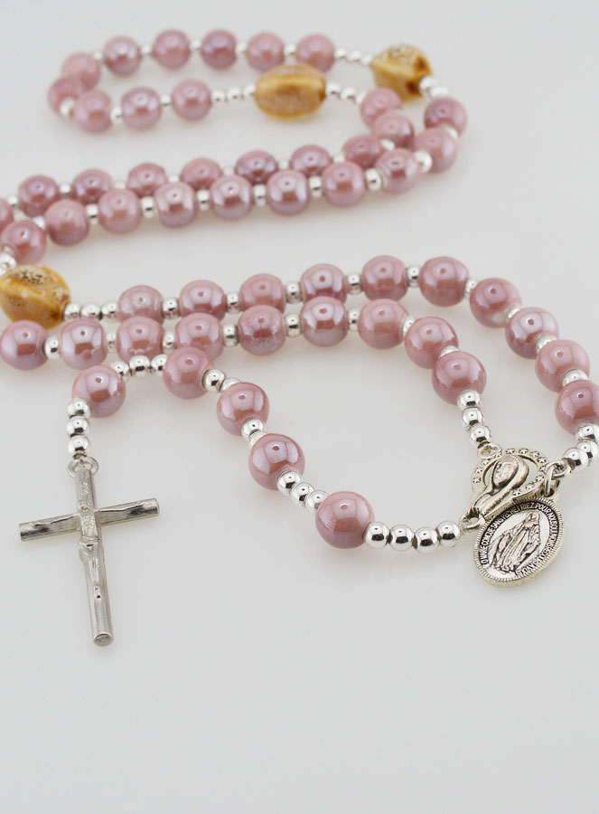 Chapelet de la Vierge Miraculeuse en Perles Rose - 45cm (pic 2)