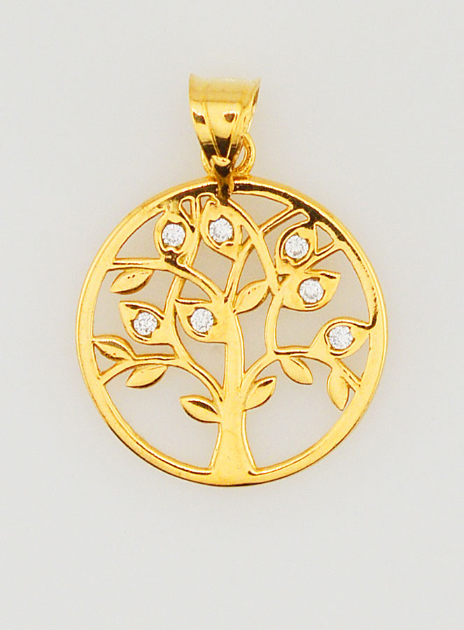 Médaille Arbre de Vie Ajourée en Plaqué Or & Strass - 15mm (pic 1)
