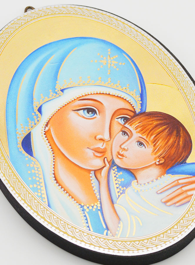 Icone Ovale Portrait - Vierge au Voile Bleu 15cm (pic 2)