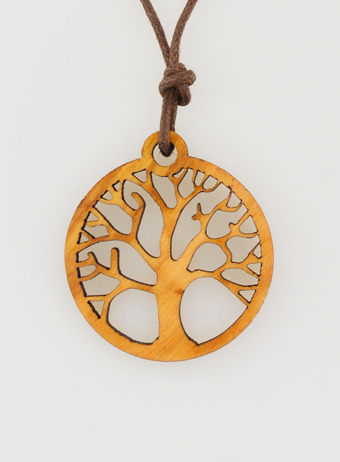 Collier Arbre de Vie en Bois d'Olivier Ajouré - 25mm (pic 1)