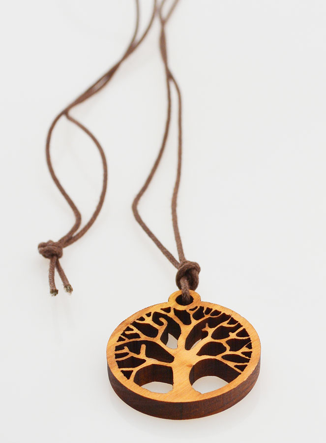 Collier Arbre de Vie en Bois d'Olivier Ajouré - 25mm (pic 3)