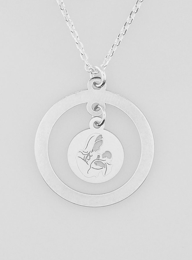Collier Religieux en Argent - Pampille Vierge à l'Enfant (pic 1)