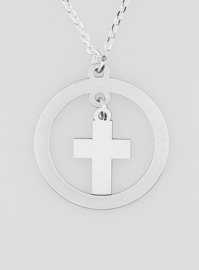 Pendentif Pampille Croix & Chaîne en Argent - 42cm (pic 1)