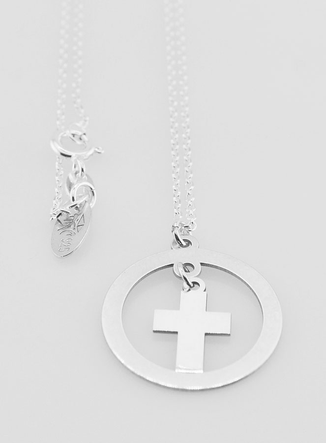Pendentif Pampille Croix & Chaîne en Argent - 42cm (pic 3)