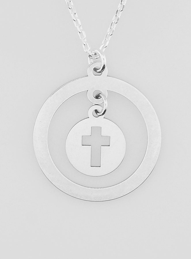 Pendentif Pampille Croix Ajourée & Chaîne en Argent (pic 1)