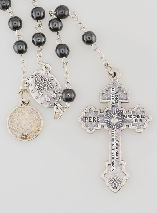 Collier Chapelet Catholique En Pierre Volcanique Et Obsidienne - Avec Croix Et Médaille Saint Benoît - Pour Communion, Baptême