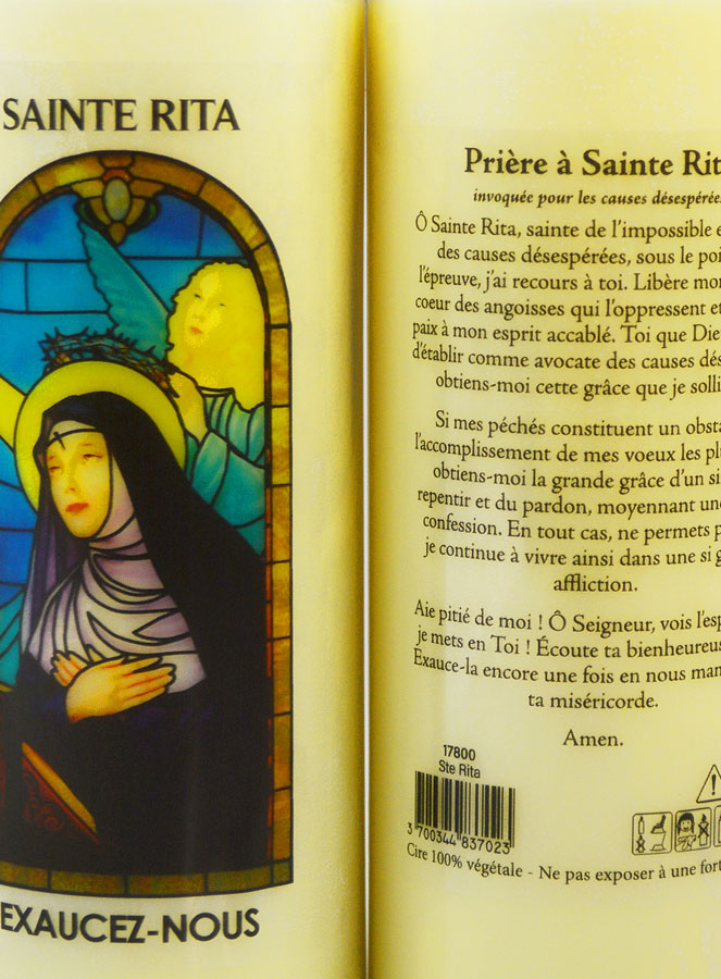 Bougie de Neuvaine Sainte Rita avec Prière au dos (pic 3)