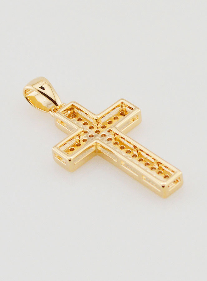 Pendentif Croix en Plaqué Or & Zirconiums - 32mm (pic 4)
