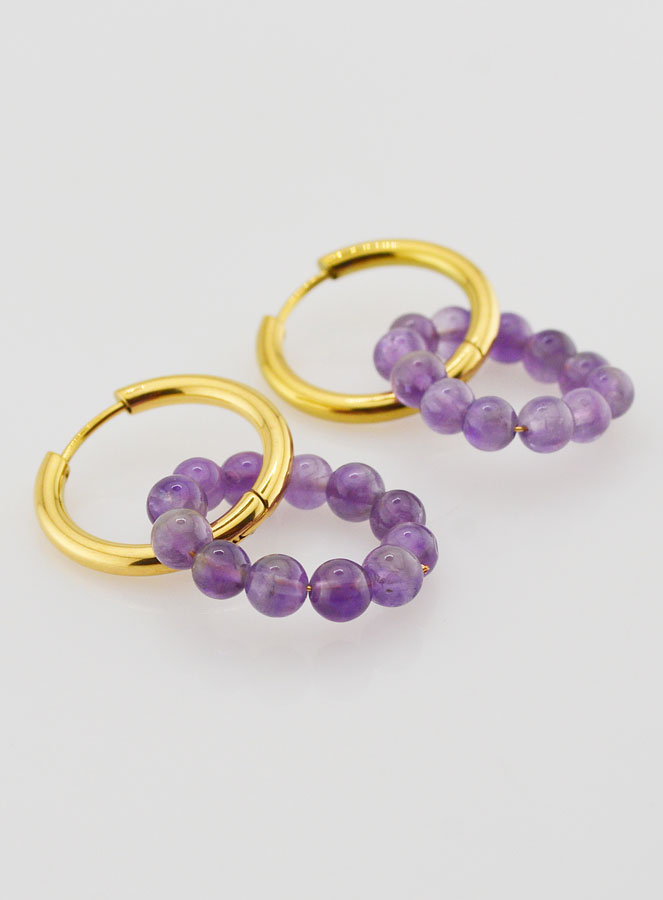 Boucles d'Oreilles Créoles - Acier Inoxydable & Améthyste (pic 3)
