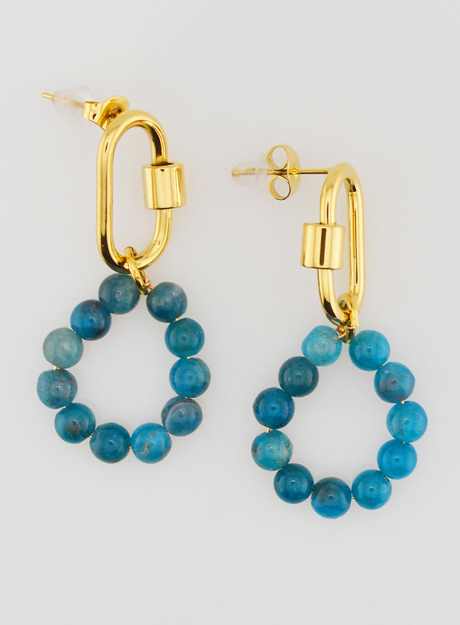 Boucles d'Oreilles Créoles - Acier Inoxydable & Apatite - 35mm (pic 1)