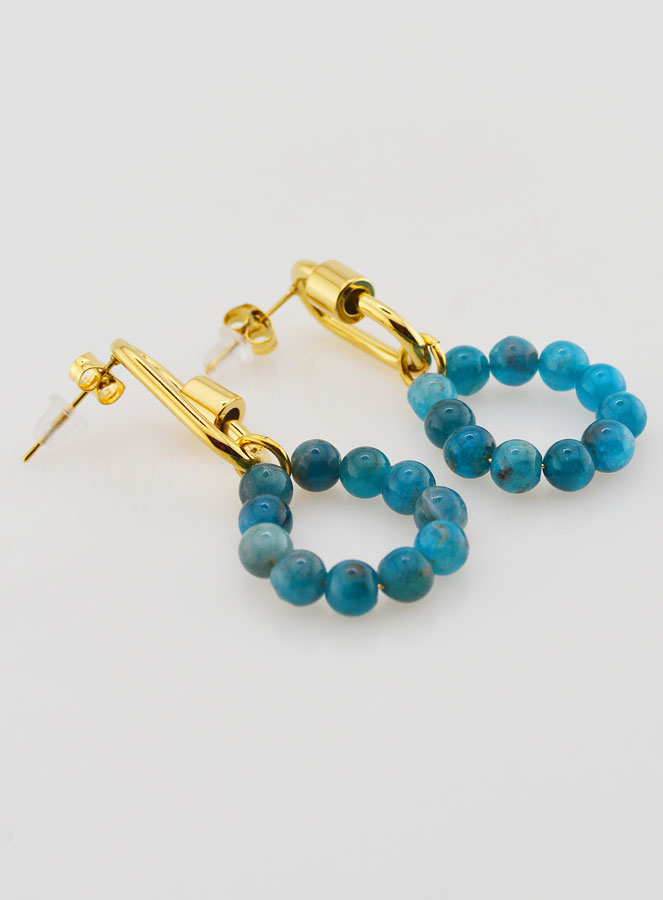 Boucles d'Oreilles Créoles - Acier Inoxydable & Apatite - 35mm (pic 3)