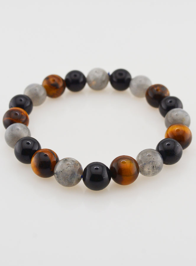 Bracelet en Pierre Naturelle Tourmaline, Oeil de Tigre et Labradorite - 10mm (pic 2)
