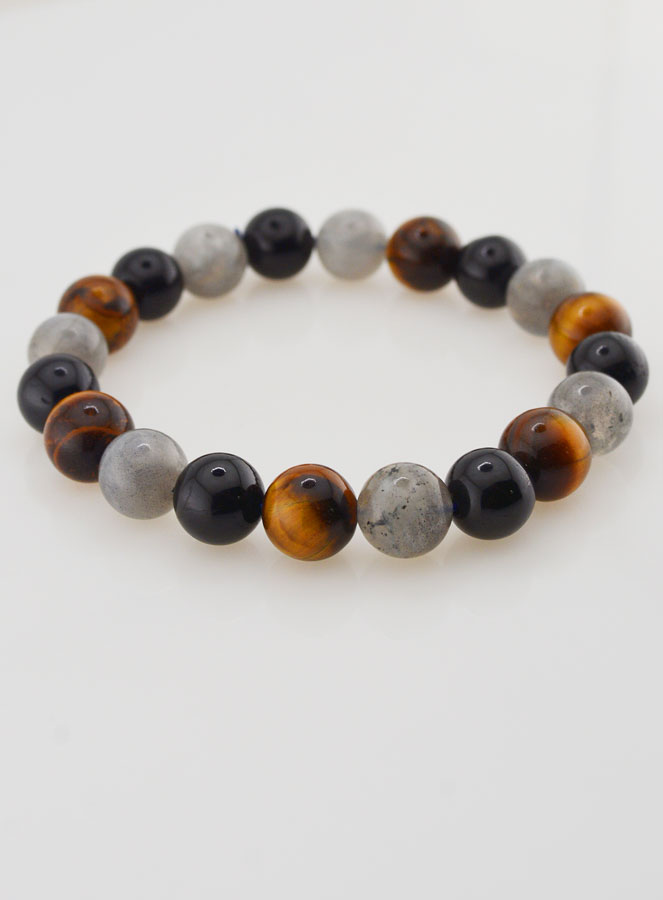 Bracelet en Pierre Naturelle Tourmaline, Oeil de Tigre et Labradorite - 10mm (pic 3)