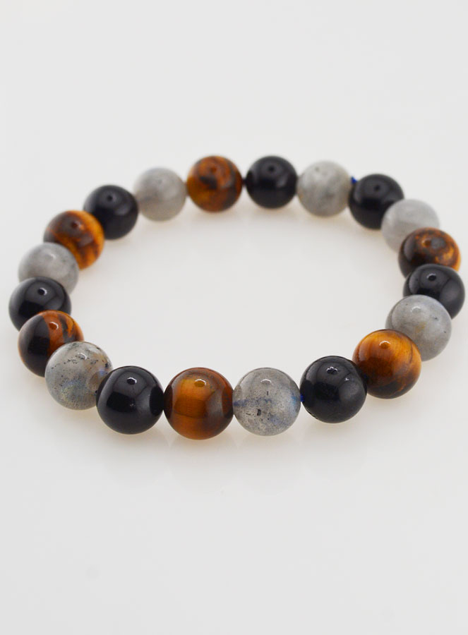Bracelet en Pierre Naturelle Tourmaline, Oeil de Tigre et Labradorite - 10mm (pic 4)