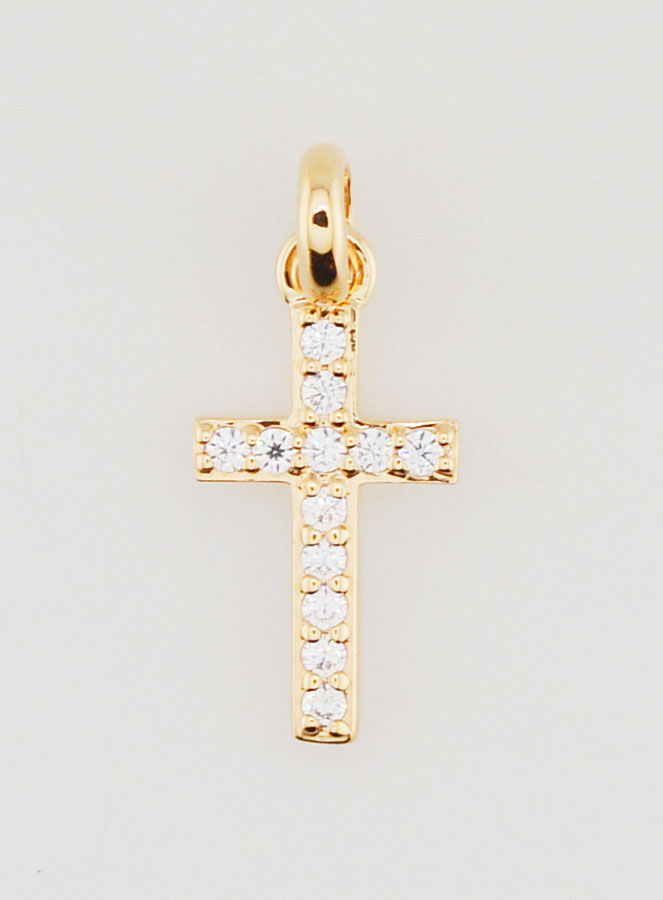 Pendentif Croix en Plaqué Or & Zircons - 15mm (pic 1)