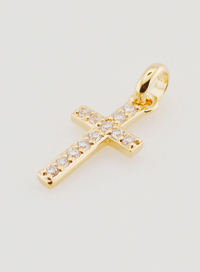 Pendentif Croix en Plaqué Or & Zircons - 15mm (pic 3)
