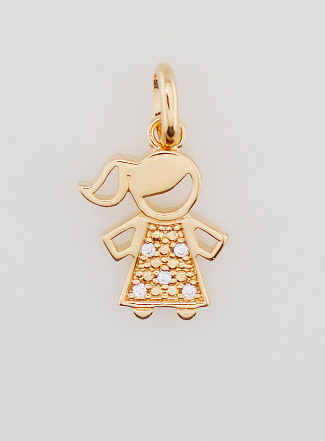 Pendentif Enfant Fille Silhouette Plaqué or & Zyrcons (pic 1)