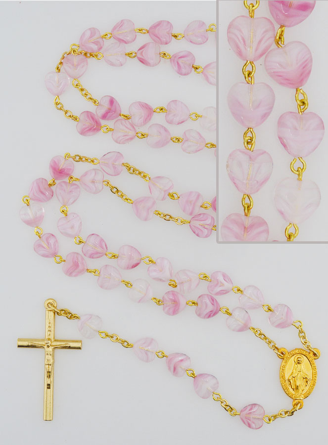 Chapelet Cristal Grains Forme Coeur - Rose (pic 1)