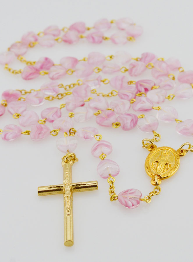 Chapelet Cristal Grains Forme Coeur - Rose (pic 2)