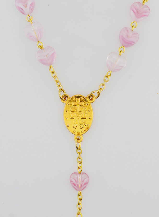 Chapelet Cristal Grains Forme Coeur - Rose (pic 4)
