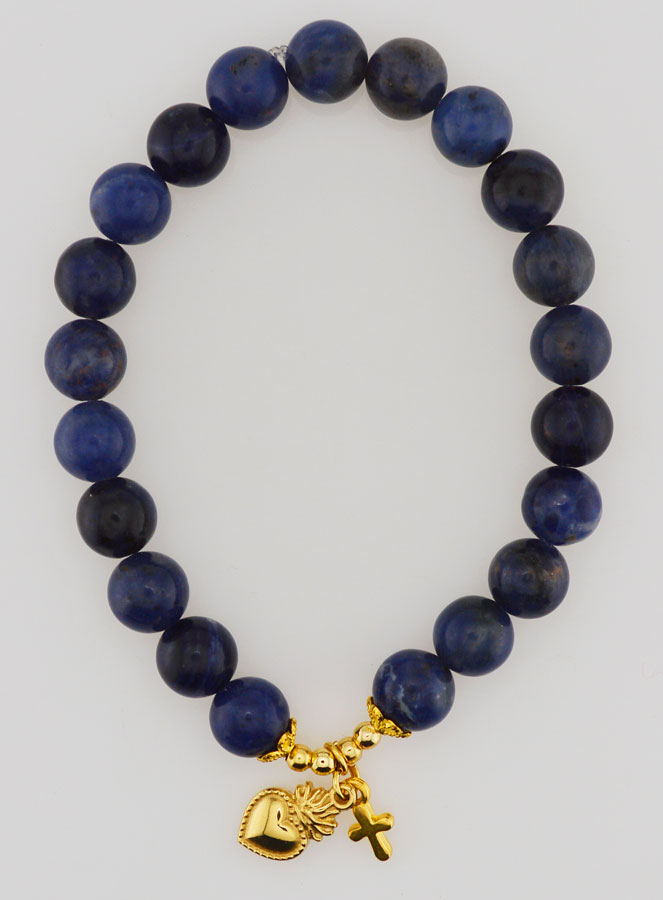 Bracelet en Pierres Naturelles de Sodalite - Sacré Coeur & Croix (pic 1)