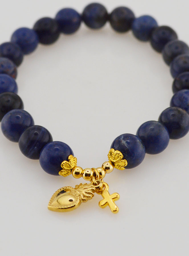 Bracelet en Pierres Naturelles de Sodalite - Sacré Coeur & Croix (pic 2)