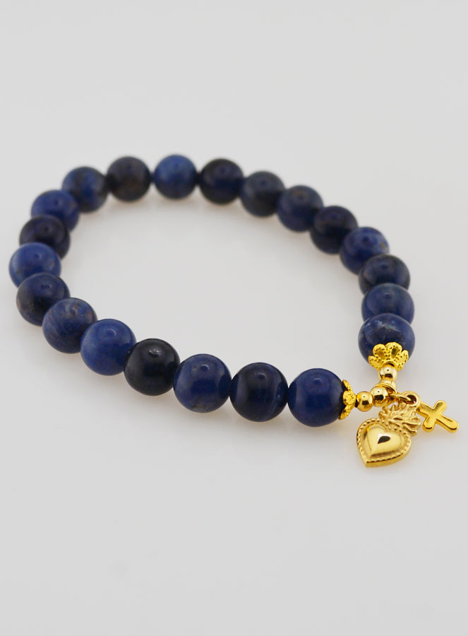 Bracelet en Pierres Naturelles de Sodalite - Sacré Coeur & Croix (pic 3)