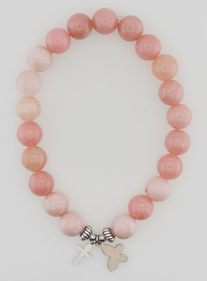 Bracelet en Pierres Naturelles d'Opale Rose - Papillon & Croix (pic 1)