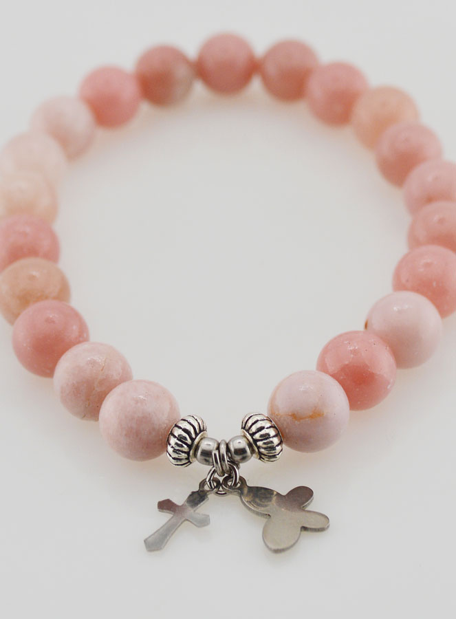 Bracelet en Pierres Naturelles d'Opale Rose - Papillon & Croix (pic 2)