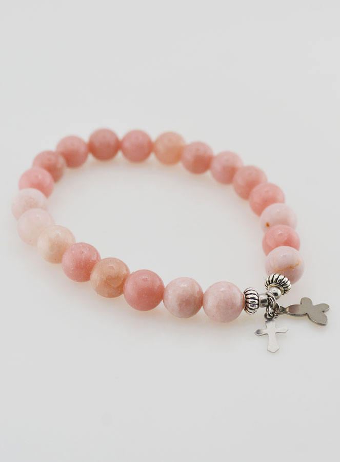 Bracelet en Pierres Naturelles d'Opale Rose - Papillon & Croix (pic 3)