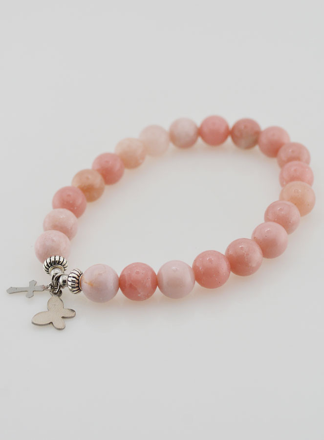 Bracelet en Pierres Naturelles d'Opale Rose - Papillon & Croix (pic 4)