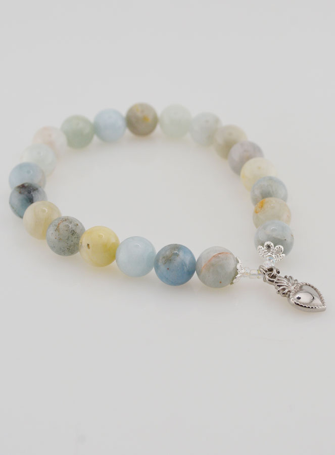 Bracelet Religieux en Pierres Naturelles d'Aigue Marine & Sacré Coeur (pic 3)