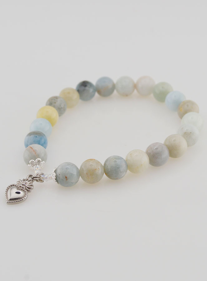 Bracelet Religieux en Pierres Naturelles d'Aigue Marine & Sacré Coeur (pic 4)