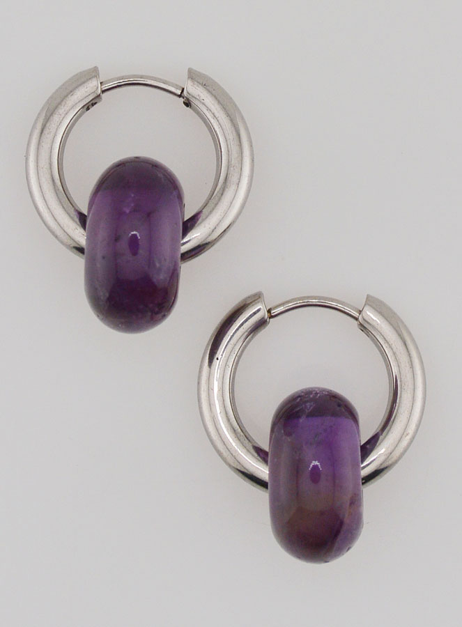 Boucles d'Oreilles Créoles & Anneau Améthyste (pic 1)
