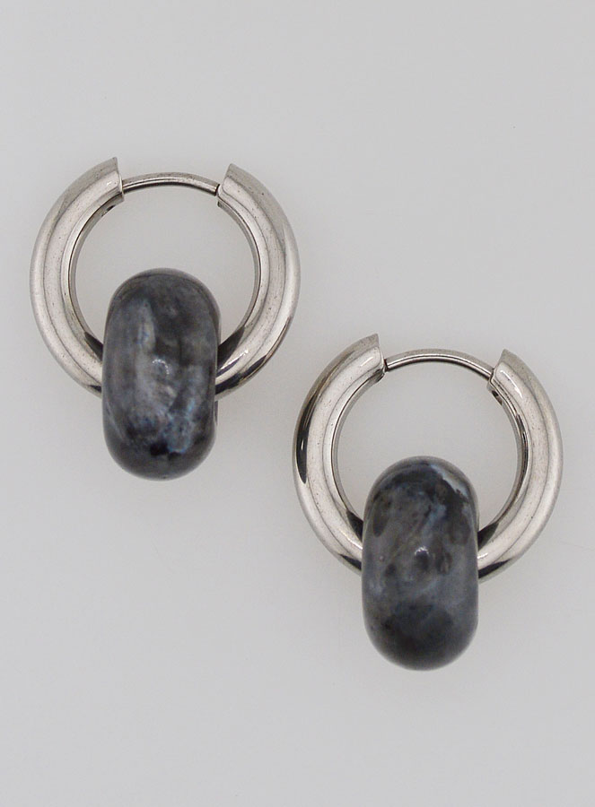 Boucles d'Oreilles Créoles & Anneau Larvikite (pic 1)
