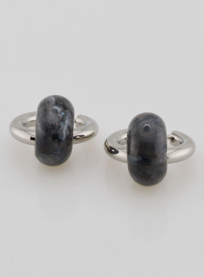Boucles d'Oreilles Créoles & Anneau Larvikite (pic 2)