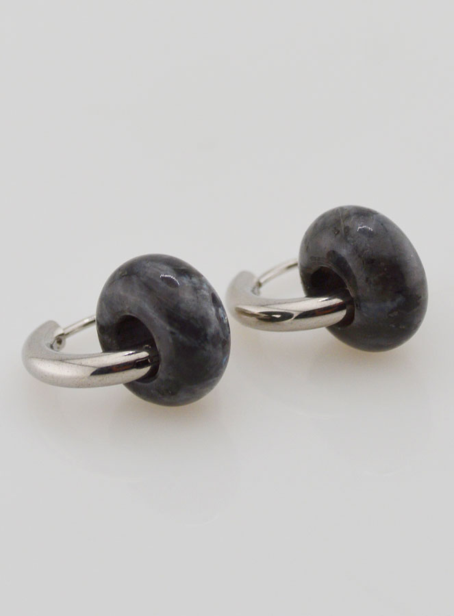 Boucles d'Oreilles Créoles & Anneau Larvikite (pic 3)