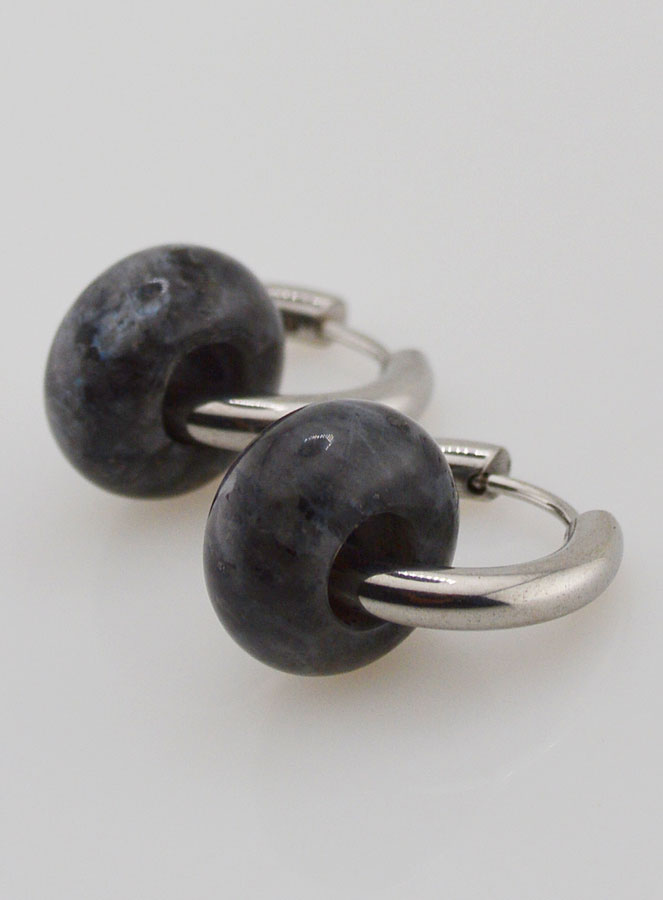 Boucles d'Oreilles Créoles & Anneau Larvikite (pic 4)