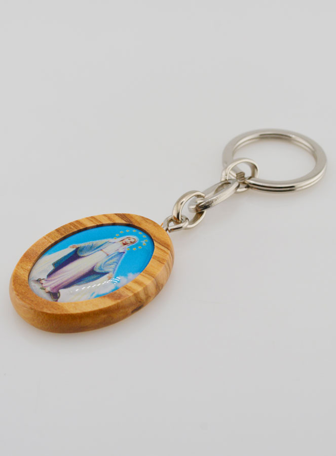 Porte-clés en Bois d'Olivier - Vierge Miraculeuse (pic 3)