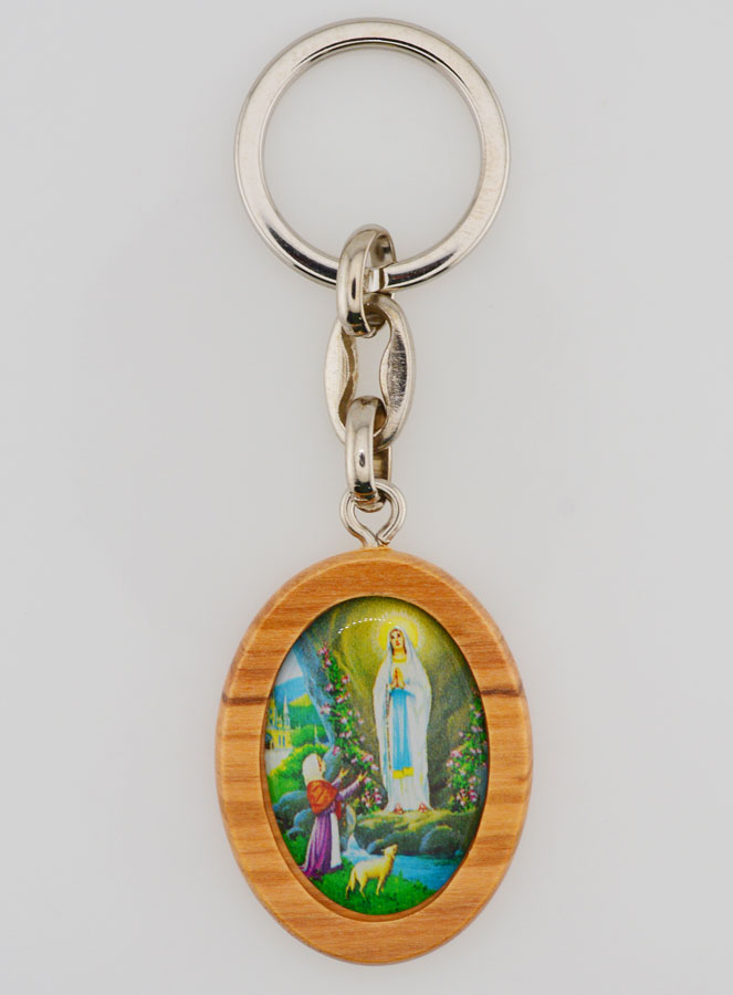 Porte-clés en Bois d'Olivier - Notre Dame de Lourdes (pic 1)