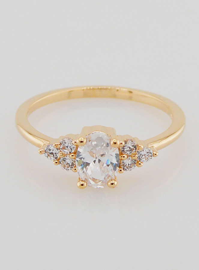 Bague Fiançailles Plaqué Or et Zircons - T56 (pic 1)