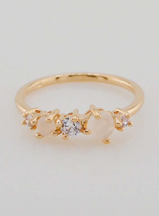 Bague Plaqué Or Zircons & Pierre de Lune - T54 (pic 1)