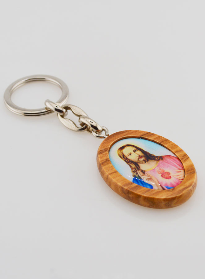 Porte-clés en Bois d'Olivier - Sacré Coeur de Jésus (pic 2)