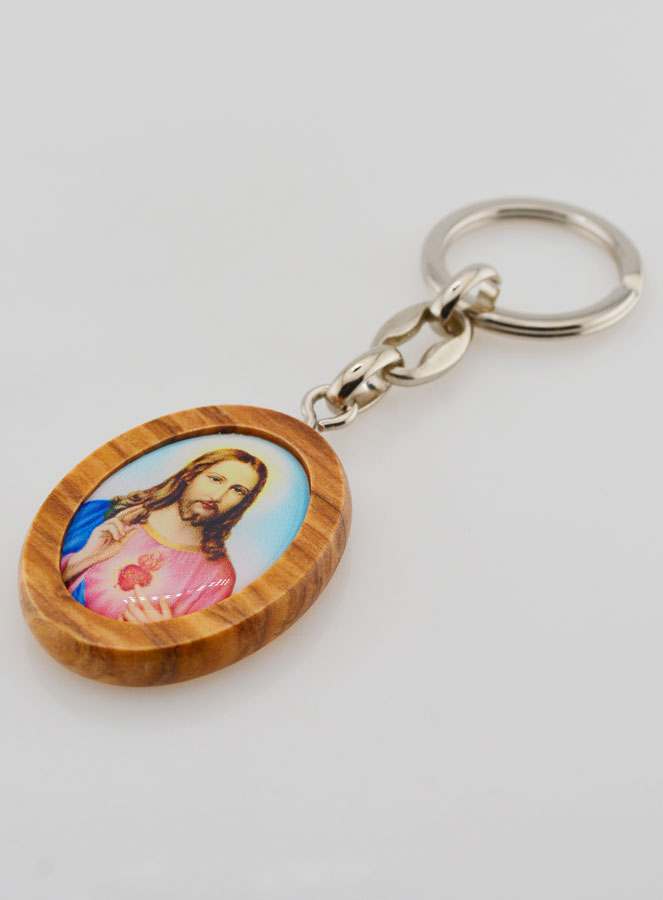 Porte-clés en Bois d'Olivier - Sacré Coeur de Jésus (pic 3)