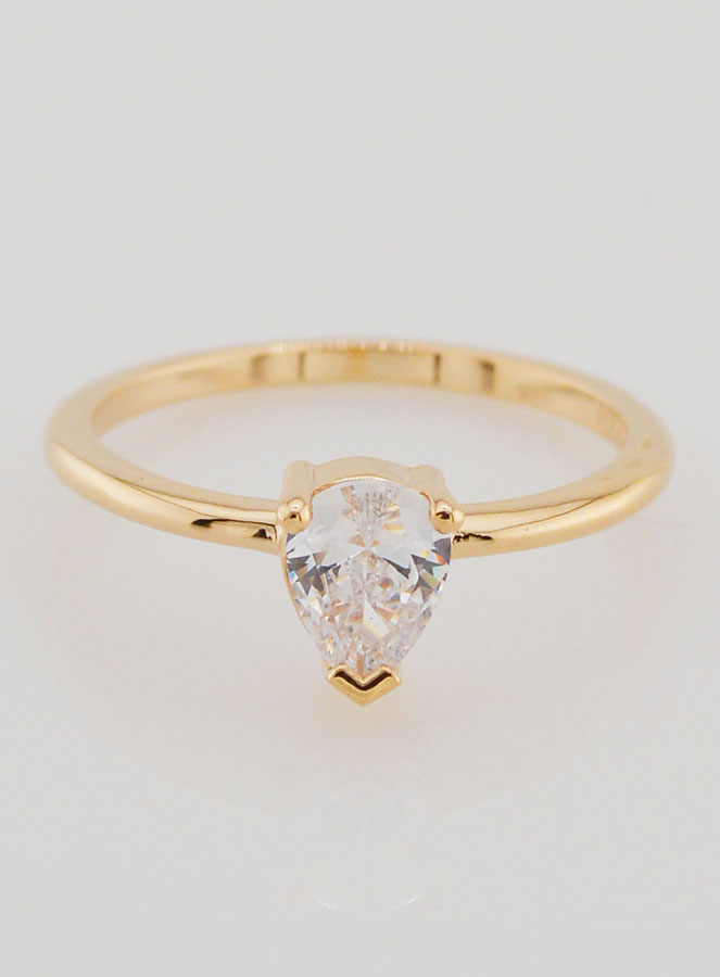 Bague Solitaire Goutte Plaqué Or et Zircon - T54 (pic 1)
