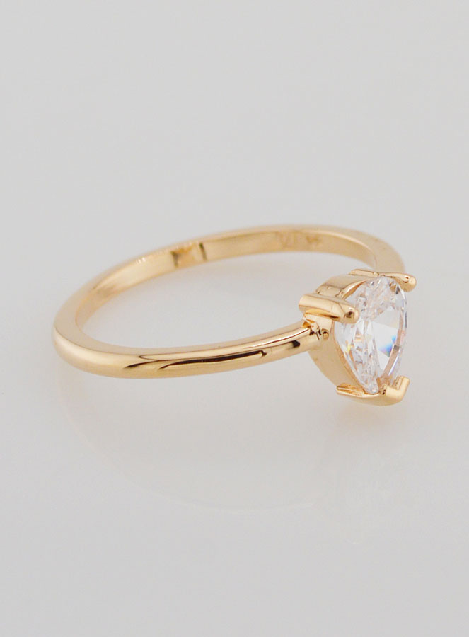 Bague Solitaire Goutte Plaqué Or et Zircon - T54 (pic 2)