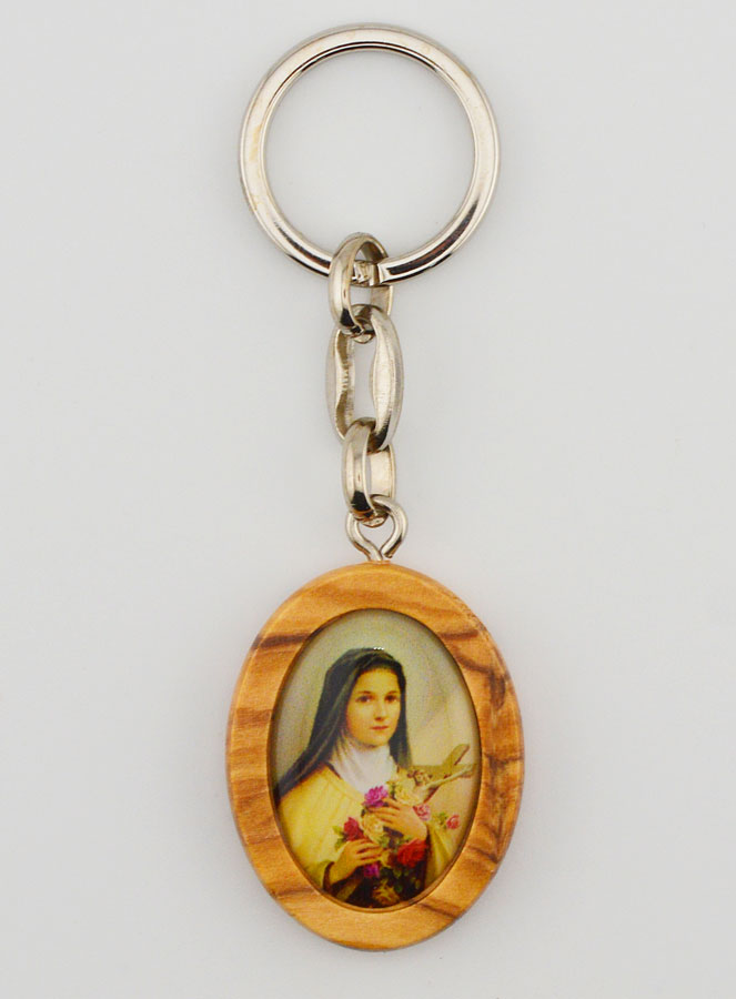 Porte-clés en Bois d'Olivier - Sainte Thérèse (pic 1)
