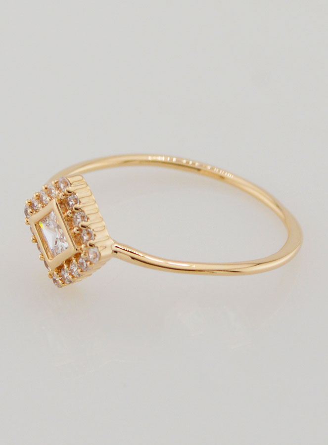 Bague Solitaire Losange Plaqué Or et Zircons - T56 (pic 2)
