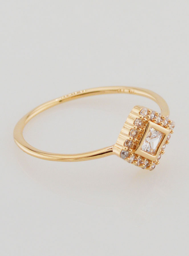 Bague Solitaire Losange Plaqué Or et Zircons - T56 (pic 3)