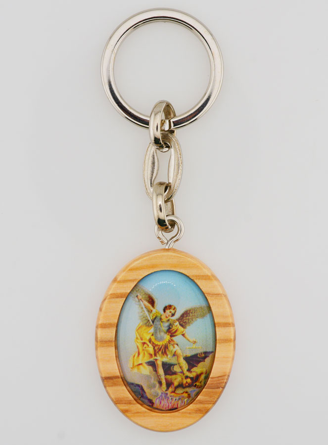 Porte-clés en Bois d'Olivier - Saint Michel Archange (pic 1)